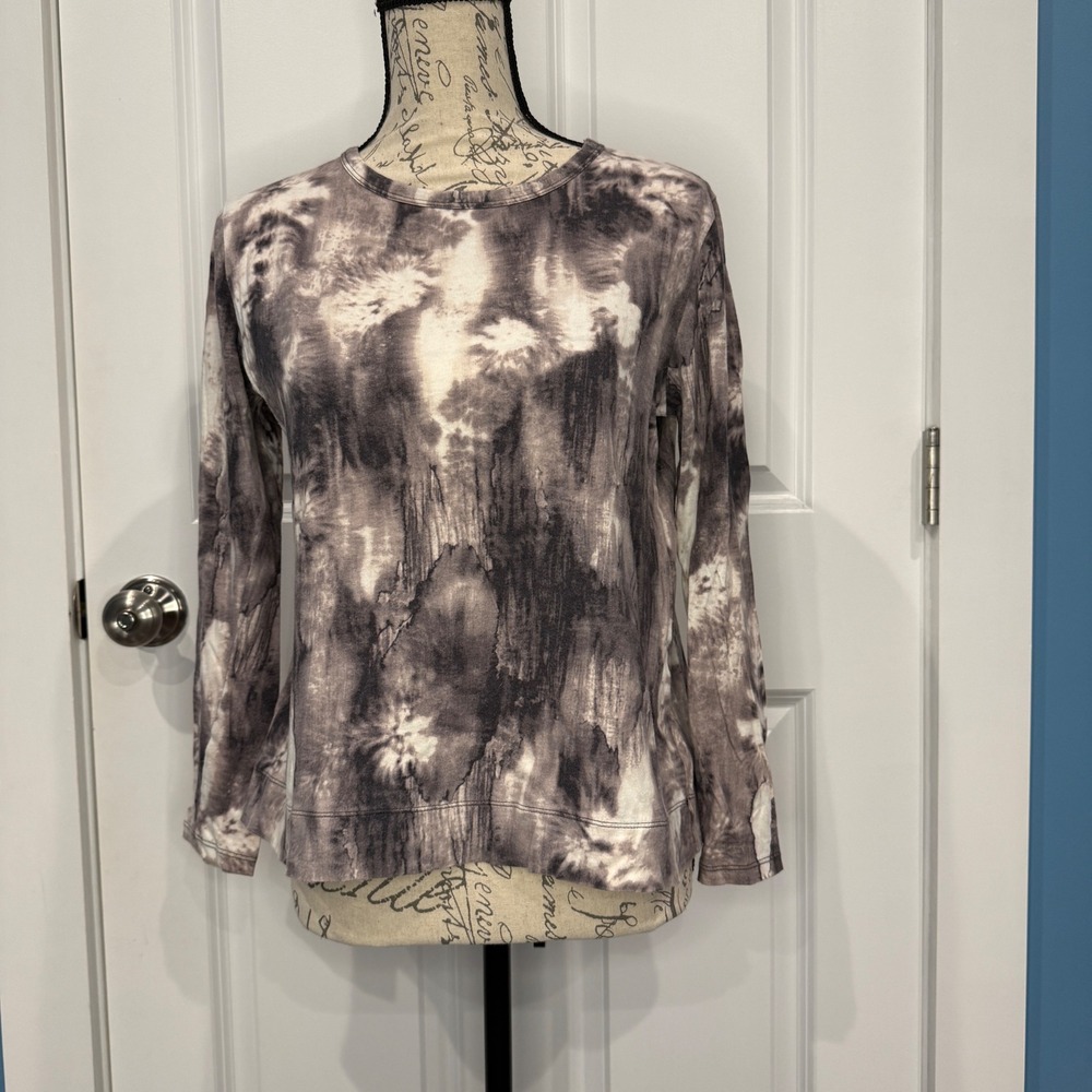 Simply Vera Vera Wang Womens Size Medium Petite Grey Tie Dye Long‎ Sleeve Top